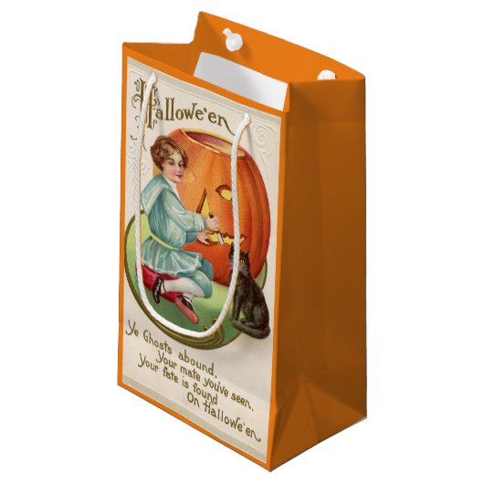 Victoriaans jongen Carving Pumpkin Halloween Klein Cadeauzakje (Voorkant Gekanteld)