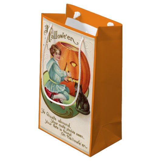 Victoriaans jongen Carving Pumpkin Halloween Klein Cadeauzakje (Achterkant Gekanteld)