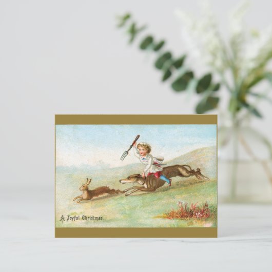 Victoriaans jongen Cook Chasing Rabbit Feestdagenkaart (Staand voorkant)