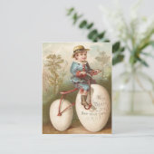 Victoriaans Jongen Fiets Paasei Feestdagenkaart (Staand voorkant)