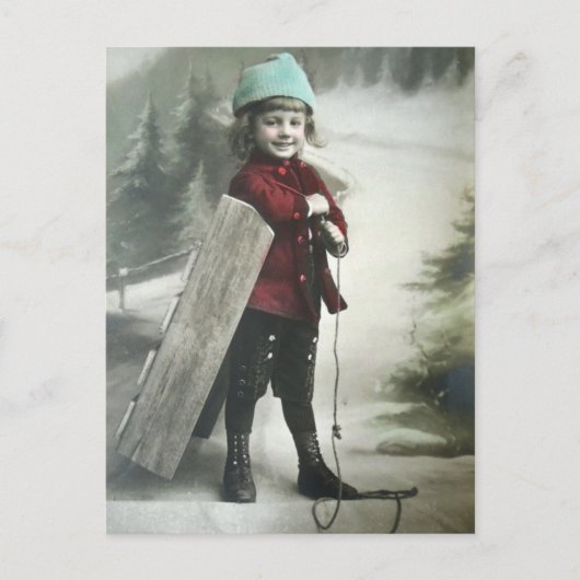  Victoriaans jongen met een slede Briefkaart (Voorkant)