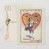 Victoriaans jongen met Valentijn Heart en Lilacs Feestdagenkaart (Voorkant / Achterkant)
