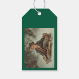 Victoriaans jongen op een slee cadeaulabel