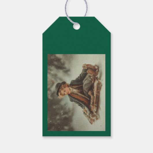 Victoriaans jongen op een slee cadeaulabel (Voorkant)