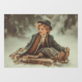 Victoriaans jongen op een slee raamsticker (Vel)