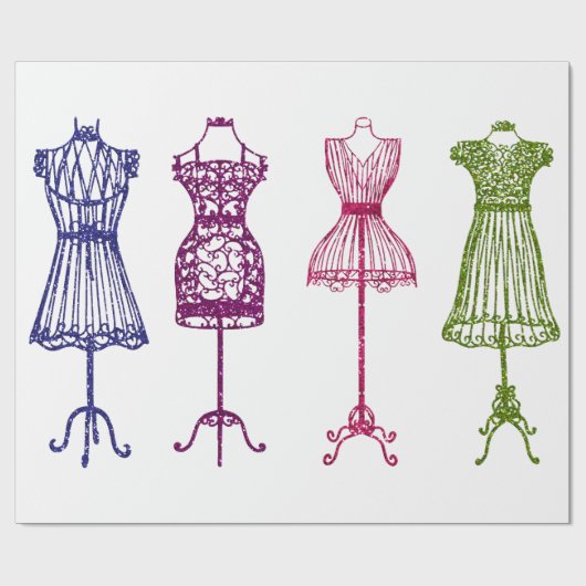 Victoriaans jurk vormt  naaipatroon cadeaupapier (Vlak)