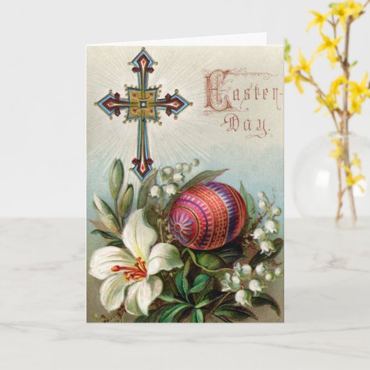 Victoriaans Kaart - Easter Cross & Egg (Gele Bloem)