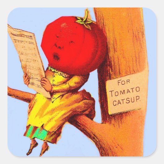 Victoriaans kaart tomatenkoppelvrouw vierkante sticker (Voorkant)
