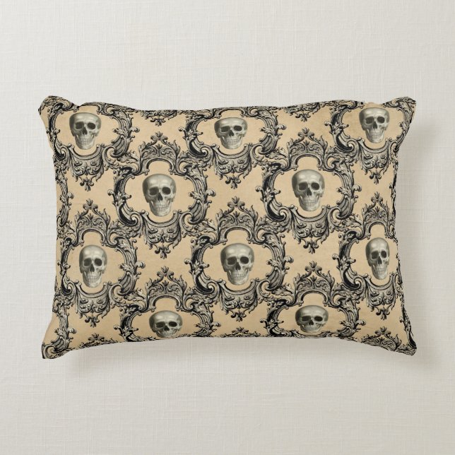 Victoriaans Kader Skulls Gothic Skeleton Gothic Accent Kussen (Voorkant)