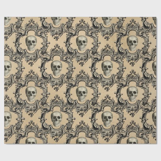 Victoriaans Kader Skulls Gothic Skeleton Gothic Cadeaupapier (Vlak)