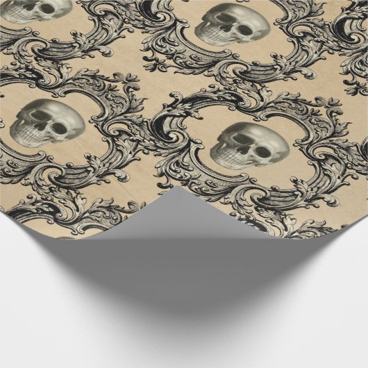 Victoriaans Kader Skulls Gothic Skeleton Gothic Cadeaupapier (Hoek)