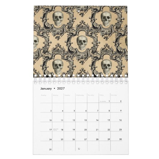 Victoriaans Kader Skulls Gothic Skeleton Gothic Kalender (Jan 2027)