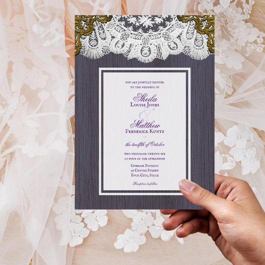  Victoriaans Kant en Stoffig Paarse Barnwood Kaart