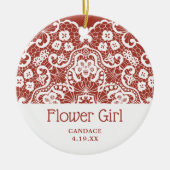 Victoriaans kant gepersonaliseerde Bloemenmeisje B Keramisch Ornament (Voorkant)