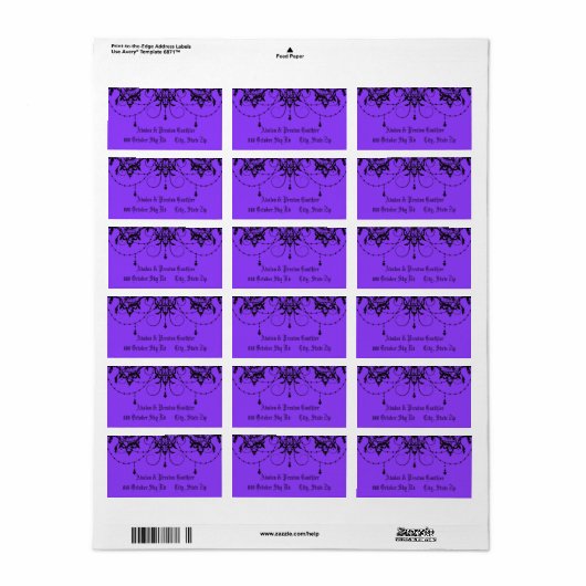 Victoriaans kant Paarse bruiloft adreslabel Etiket (Full Sheet)