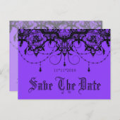 Victoriaans kant Paarse save the date Briefkaart (Voorkant / Achterkant)