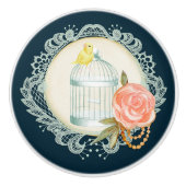 Victoriaans Kant Rozen Gouden Vogelkooi Canary Kno Keramische Knop (Voorkant)