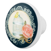 Victoriaans Kant Rozen Gouden Vogelkooi Canary Kno Keramische Knop (Rechts)