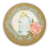 Victoriaans Kant Rozen Gouden Vogelkooi Canary Kno Keramische Knop (Voorkant)