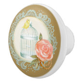 Victoriaans Kant Rozen Gouden Vogelkooi Canary Kno Keramische Knop (Rechts)