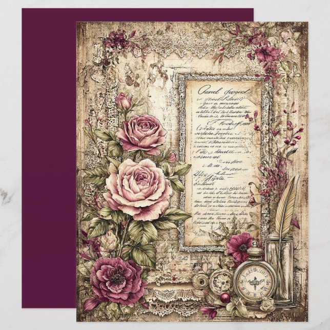 Victoriaans & Kanten Scrapbook Papier  (Voorkant / Achterkant)