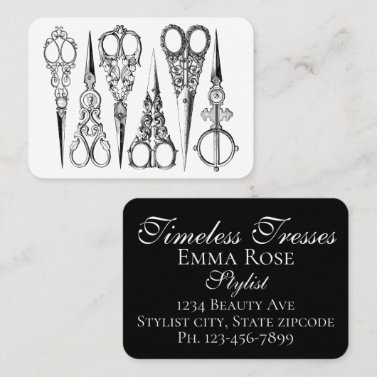 Victoriaans kapper schaar elegante kapsalon visitekaartje (Voorkant / Achterkant)