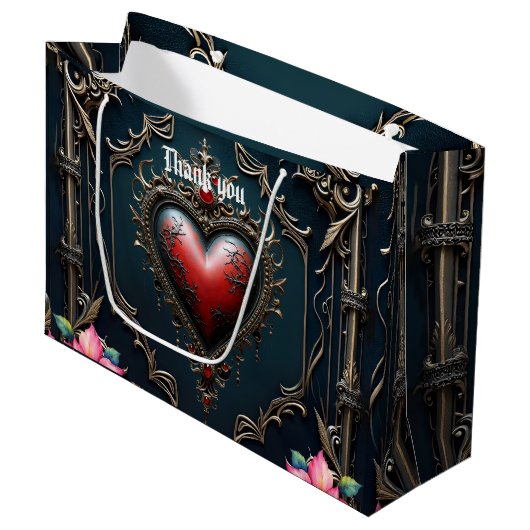 Victoriaans karmozijnrood Gotische Hart Groot Cadeauzakje (Voorkant Gekanteld)