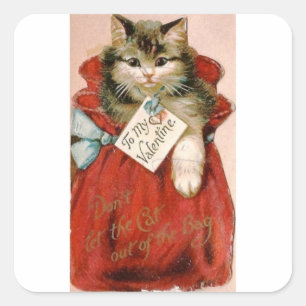  Victoriaans kat in de Valentijnsdag van de tas Vierkante Sticker