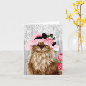 Victoriaans kat in het Pet Wenskaart Kaart (Gele Bloem)