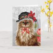 Victoriaans Kat in het Wenskaart van het Pet Kaart (Gele Bloem)