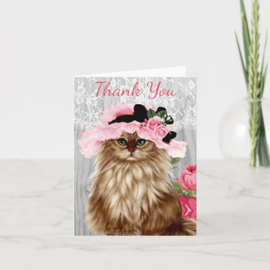 Victoriaans kat in Pet met kant Bedankkaart (Voorkant)