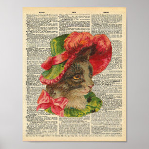Victoriaans kat in pet op  woordenboekpagina poster