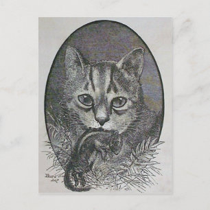 Victoriaans kat met Chipmunk Christmas Briefkaart