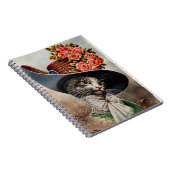 Victoriaans kat met Pet van Floral Spiral Notitieb Notitieboek (Rechterzijde)