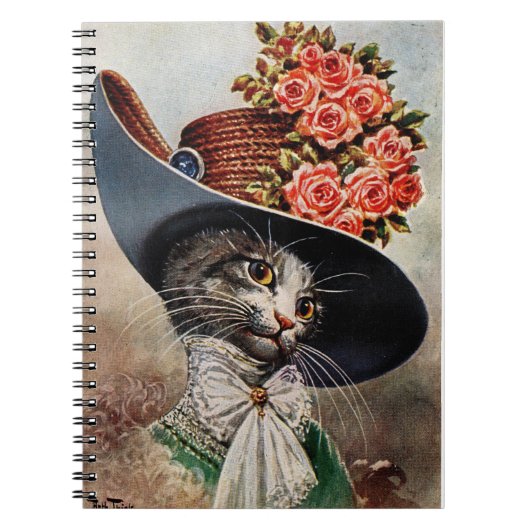 Victoriaans kat met Pet van Floral Spiral Notitieb Notitieboek (Voorkant)