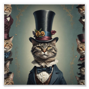 Victoriaans kat met tophat foto afdruk