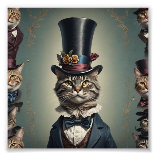 Victoriaans kat met tophat foto afdruk (Voorkant)