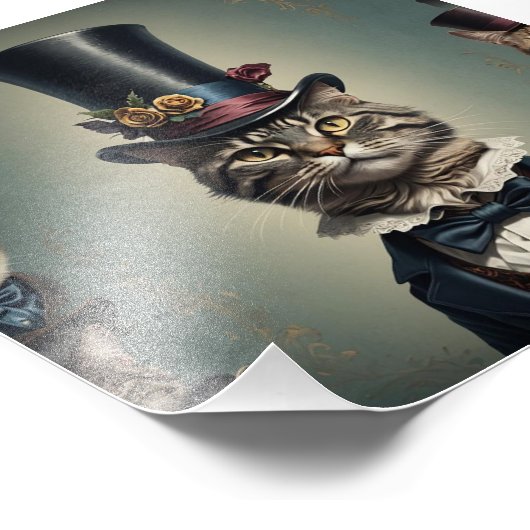 Victoriaans kat met tophat foto afdruk (Hoek)