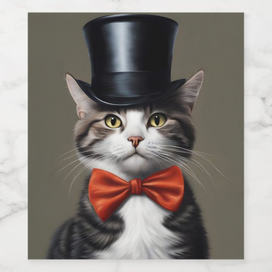 Victoriaans kat wijn etiket (Enkel label)