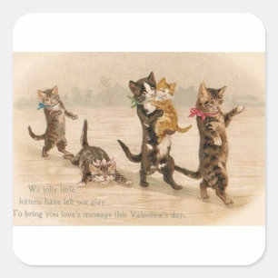  Victoriaans katten Kittens Valentijnsdag Vierkante Sticker