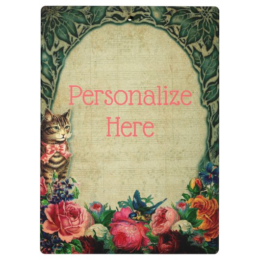Victoriaans kattenblademuziek Bloemen  Groene Pin Klembord (Achterkant)