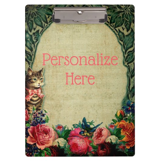 Victoriaans kattenblademuziek Bloemen  Groene Pin Klembord (Voorkant)