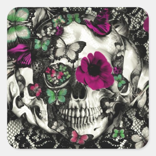 Victoriaans keelschedel met roze accenten vierkante sticker (Voorkant)