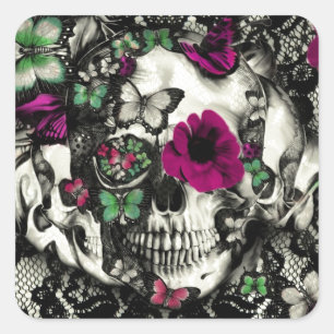 Victoriaans keelschedel met roze accenten vierkante sticker