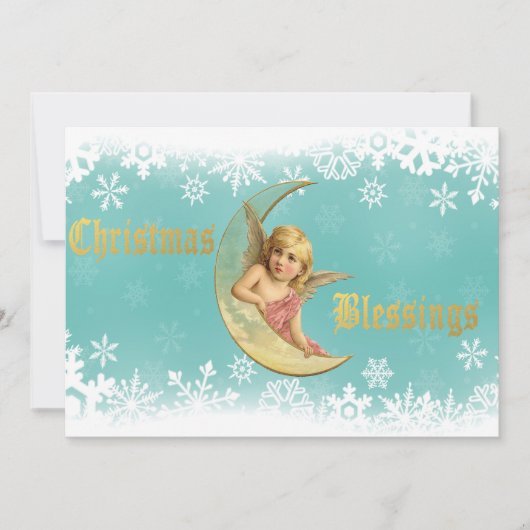 Victoriaans kerkerst met Golden Moon Angel Feestdagenkaart (Voorkant)