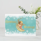 Victoriaans kerkerst met Golden Moon Angel Feestdagenkaart (Staand voorkant)