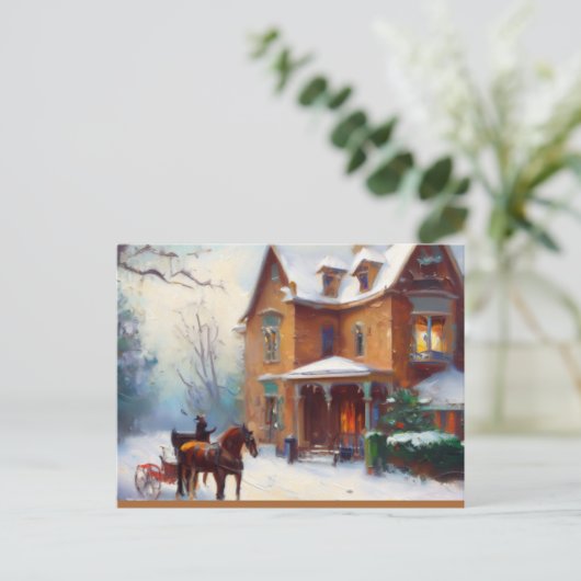 Victoriaans Kerst Afbeelding Uitnodiging Briefkaar (Staand voorkant)