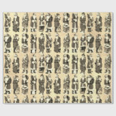  Victoriaans Kerst Beige Santa Pattern Cadeaupapier (Vlak)
