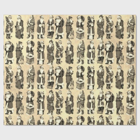  Victoriaans Kerst Beige Santa Pattern Cadeaupapier (Vlak)