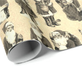  Victoriaans Kerst Beige Santa Pattern Cadeaupapier (Rol Hoek)